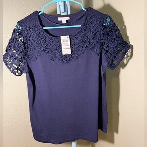 Charter Club Navy Floral Lace Women's Blouse